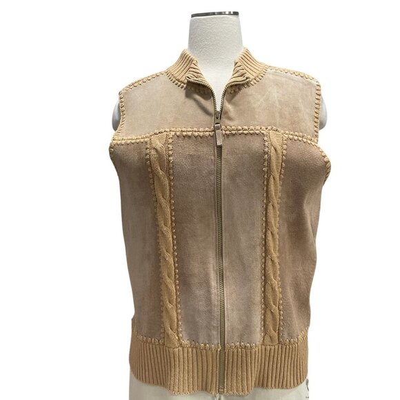Designers Studio Suede & Knit Jacket L Ramie Acrylic Womens Beige - Picture 6 of 12